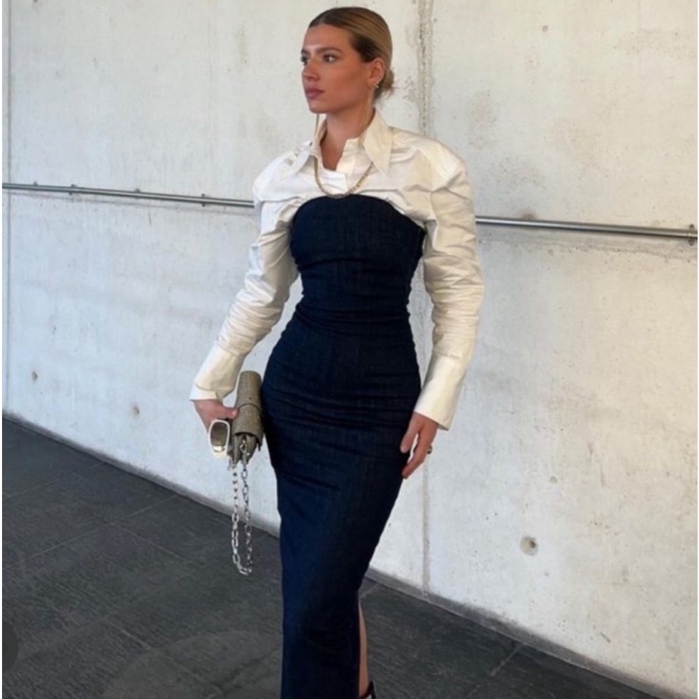 Zara ZW Black denim midi dress